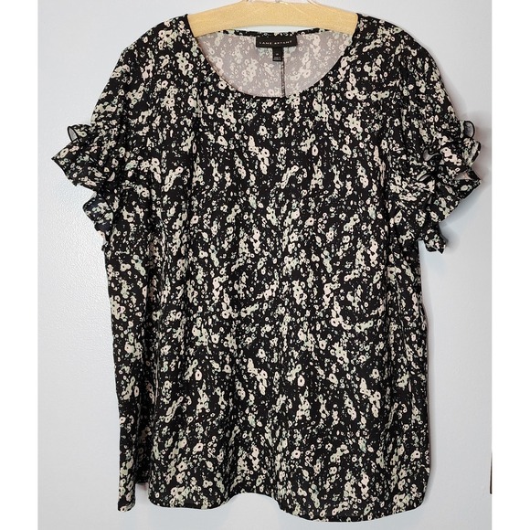 Lane Bryant Womens Top Floral Print Short Sleeve Ruffle Detail Size 18 EUC - Picture 2 of 10